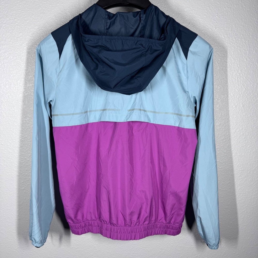 Asics Women S Half Zip Hooded Packable Reflective Windbreaker Blue Pink 2012B906 - Picture 2 of 11